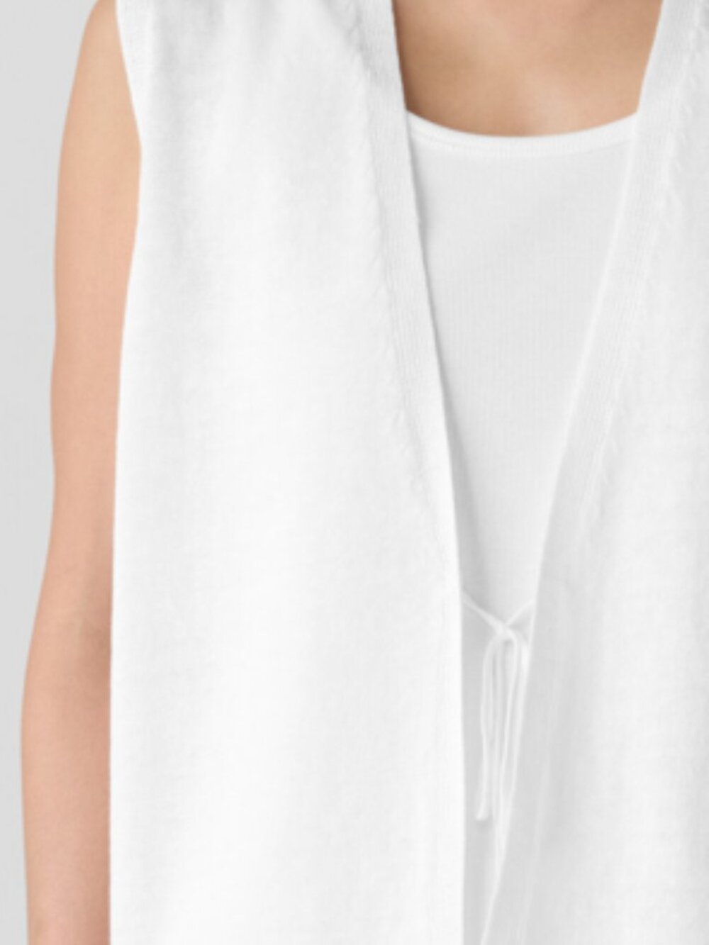 Eileen Fisher White V Neck Lightweight Organic Linen Cotton Vest With Front Tie - Picture 3 of 13